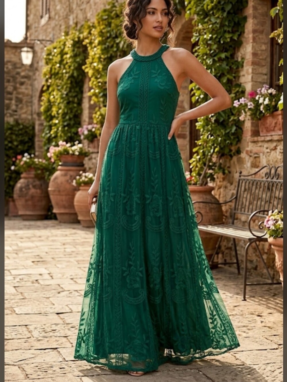 Emerald City Elegant Green Halter Maxi Dress Prom Special Occasion Dress Up